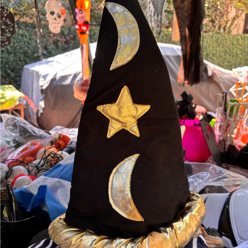 Wizard Tall Black & Gold Hat Costume - Stars & Half Moon